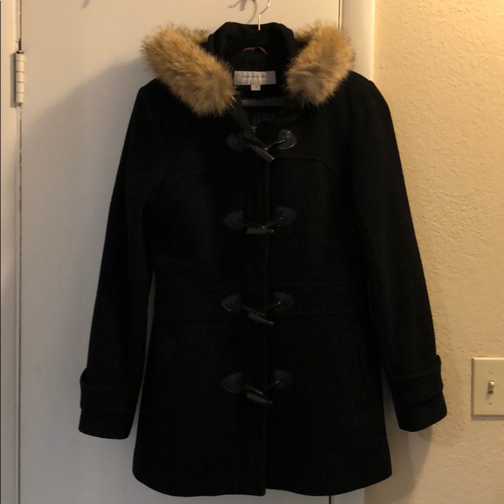 Marc New York Black Toggle Coat w/ Fur Trim